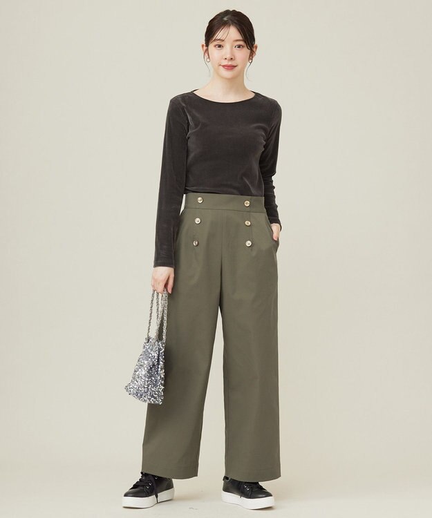 ANY SIS 【洗える】マリンディテール ワイドパンツ カーキ