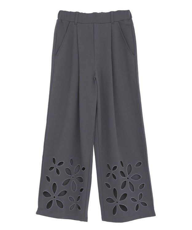 Green Parks フラワーくり抜き刺繍スウェットワイドパンツ Charcoal Gray