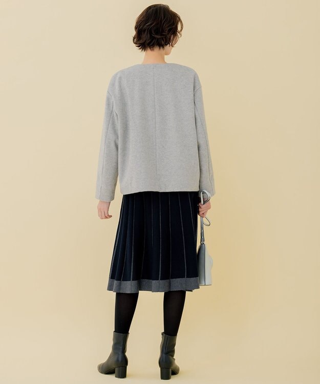 自由区 【WEB限定】ブラッシュドビーバー ショート丈ノーカラーコート ライトグレー系