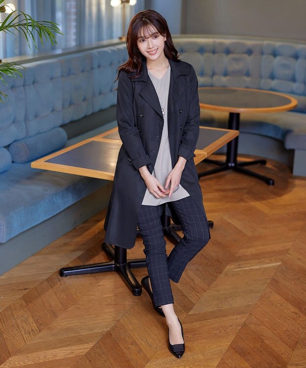 Tiaclasse L 【洗える】リボンベルト付きトレンチコート ネイビー