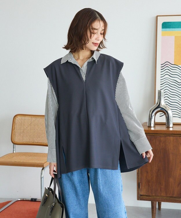 Green Parks リップルフレアベスト Charcoal Gray