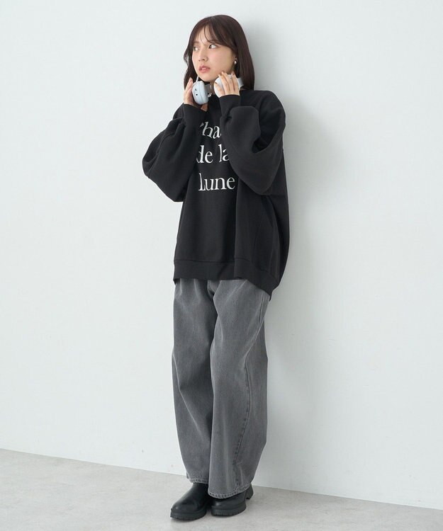 earth music&ecology Ｐｈａｓｅｓ　ｄｅ　ｌａ　Ｌｕｎｅルーズスウェット Black