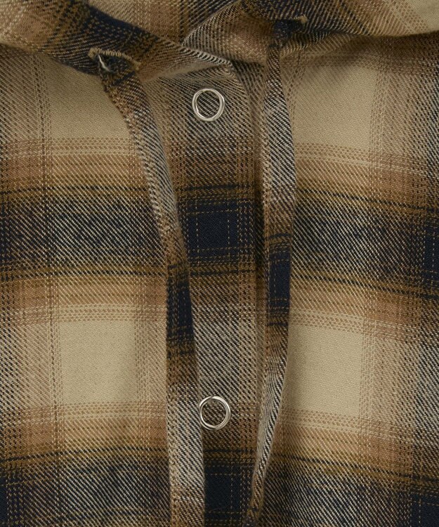 Green Parks ネルチェックフードシャツ Beige