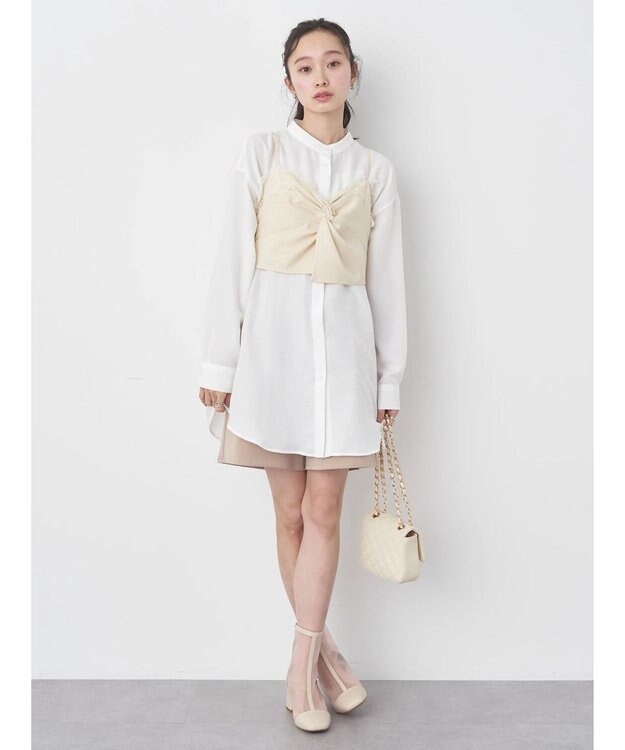 earth music&ecology ピンストライプ胸元レースビスチェ Beige