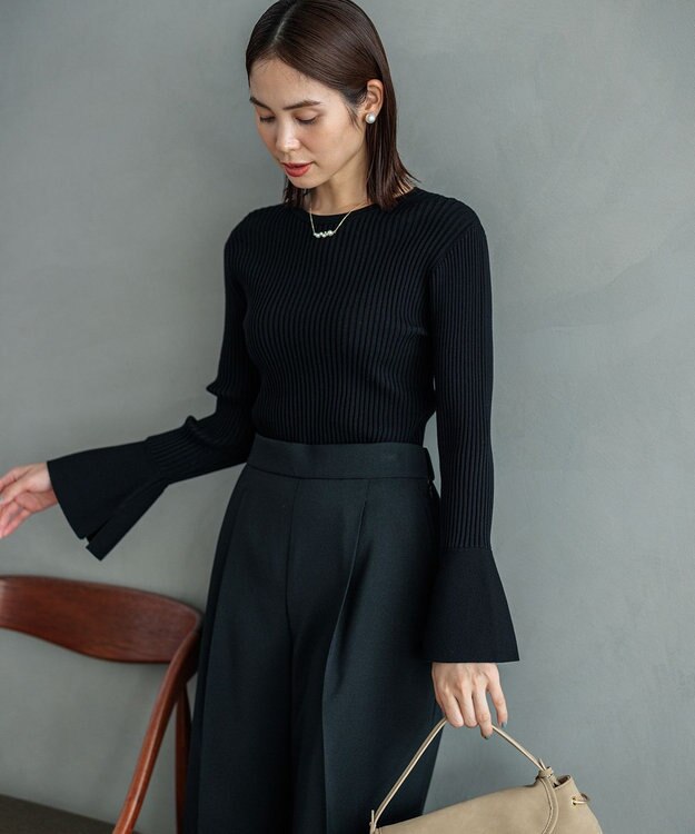 組曲 【WEB限定】ELENAフレアスリーブ リブニット ブラック系