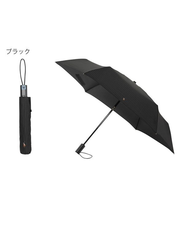 MOONBAT 【自動開閉】POLO RALPH LAUREN 折りたたみ傘  メンズ ストライプ ワンポイント刺繍 大きめ60cm ブラック