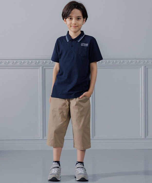 J.PRESS KIDS 【140-170cm】ダブルライン カラー 半袖ポロシャツ ネイビー