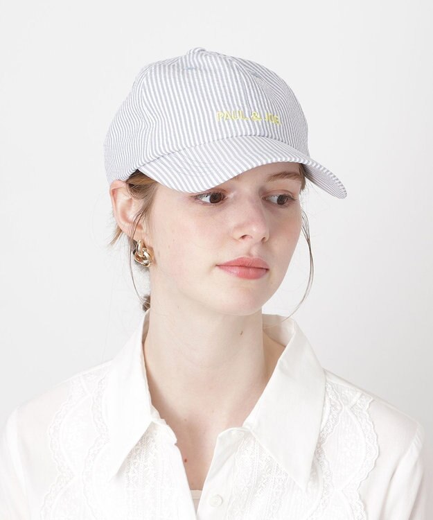 MOONBAT PAUL&JOE ACCESSOIRES(ポール&ジョー）ロゴ入り 深キャップ 帽子 ネコチャーム付 UVカット ペールスカイ