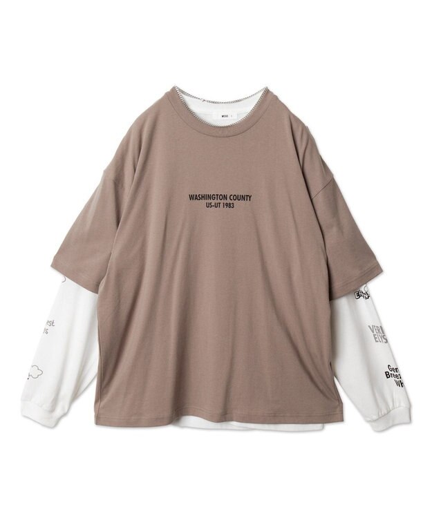 WEGO 【ユニセックス着用ITEM/2点SET】アクセ付きグラフィックアンサンブルT（LS） ベージュ