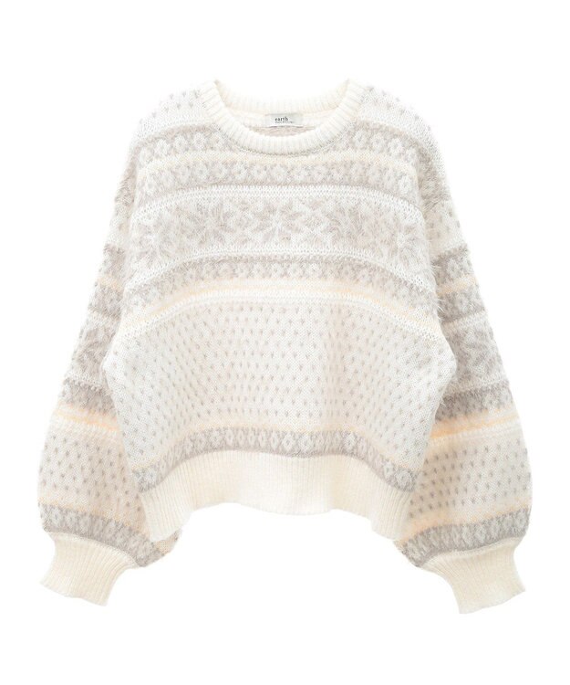 earth music&ecology フェザーヤーンノルディックプルオーバー Ivory