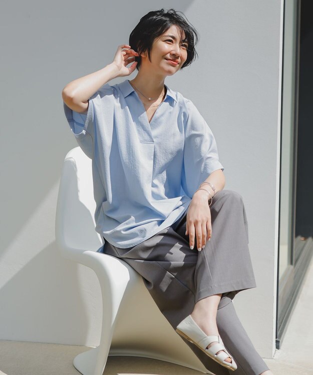 ANY 【ウエストゴム】イージーケアライトストレッチワイドパンツ チャコール