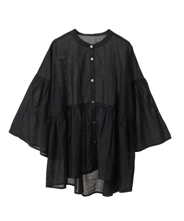 earth music&ecology コットンボイルギャザーシャツ Black