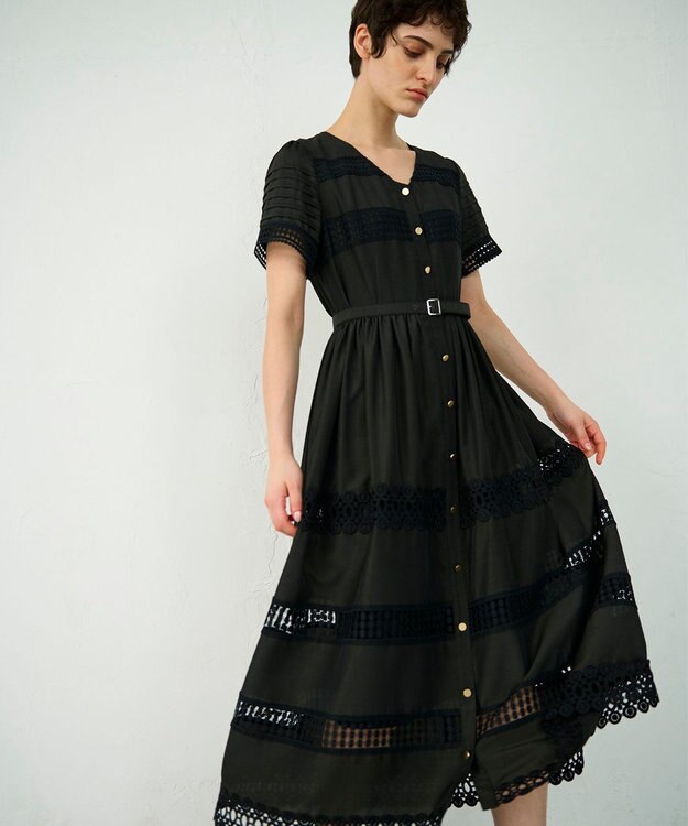 GRACE CONTINENTAL レース切替フレアワンピース ブラック