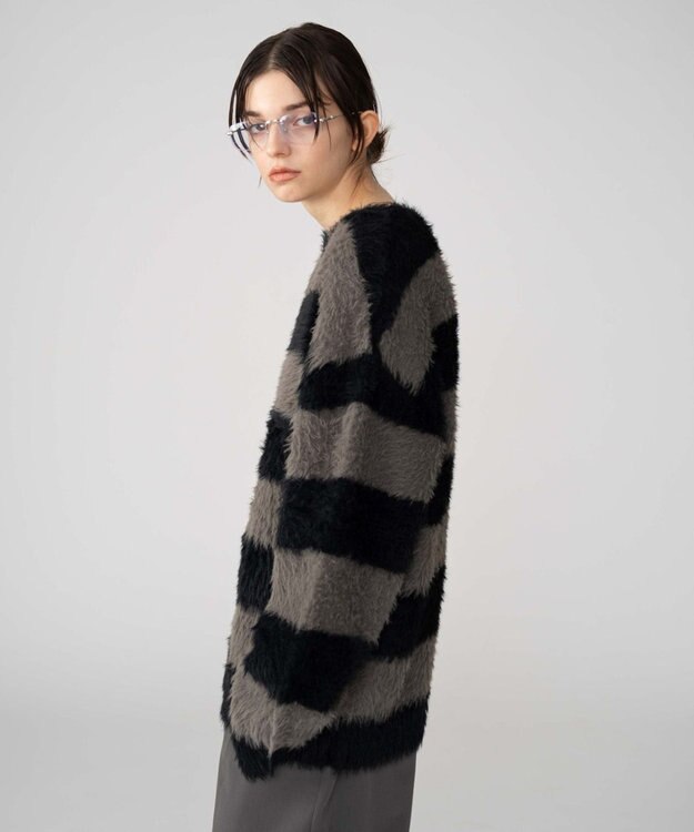 WEGO 【2025秋冬新作/ユニセックス着用ITEM/MLサイズ展開】フェザーニットプルオーバー ブラックボーダー