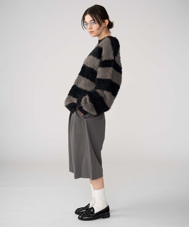 WEGO 【2025秋冬新作/ユニセックス着用ITEM/MLサイズ展開】フェザーニットプルオーバー ブラックボーダー