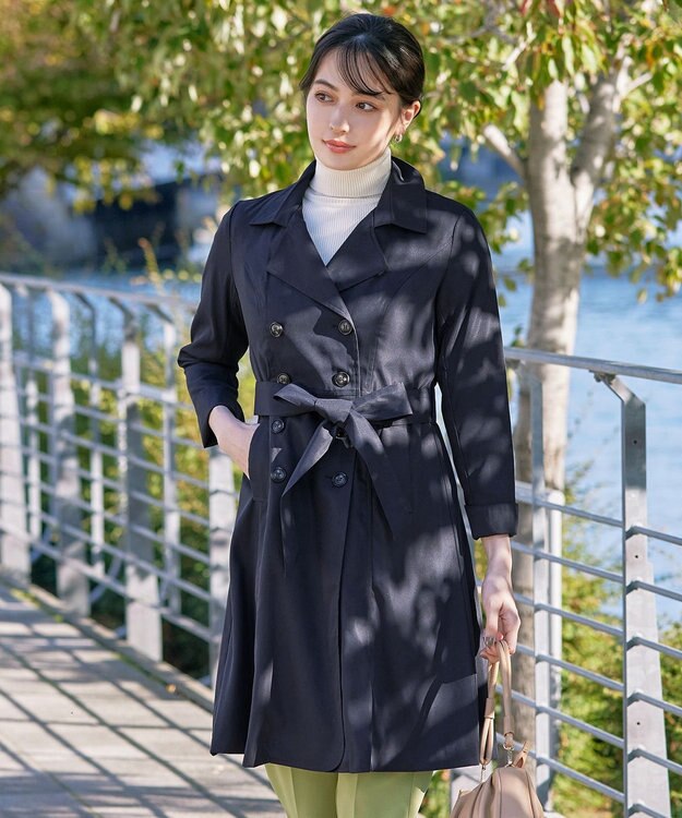 Tiaclasse L 【洗える】リボンベルト付きトレンチコート ネイビー