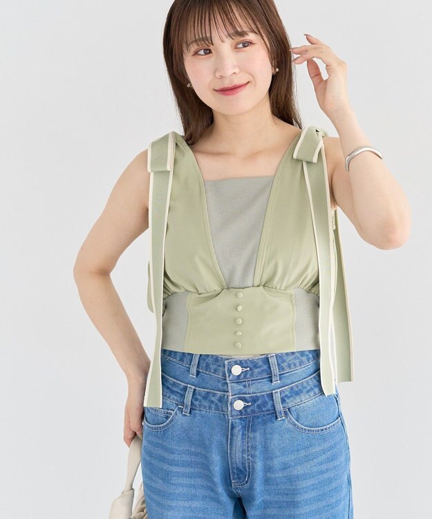 Green Parks ・ｓｗｉｎｇ　ｂｙ　ショルダーリボンノースリーブ Light Khaki