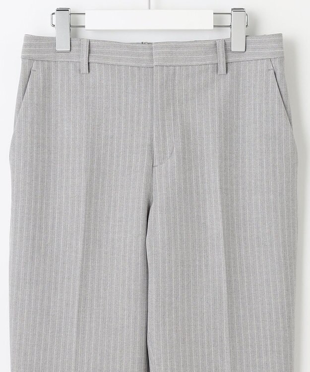 自由区 【XSサイズ～/洗える】TRギャバ ストライプ テーパードパンツ ライトグレー系1