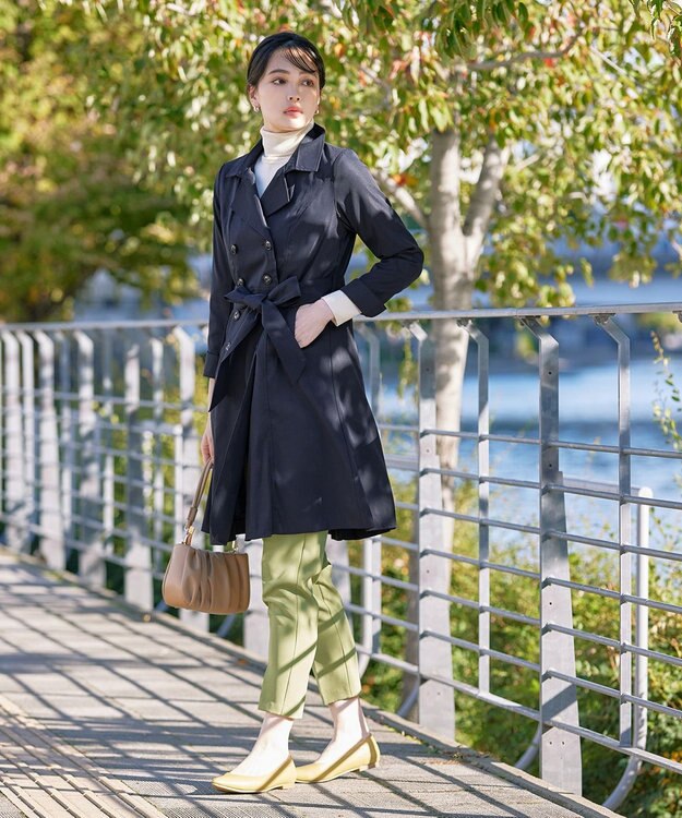 Tiaclasse L 【洗える】リボンベルト付きトレンチコート ネイビー