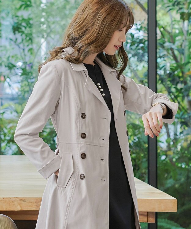 Tiaclasse L 【洗える】リボンベルト付きトレンチコート グレー