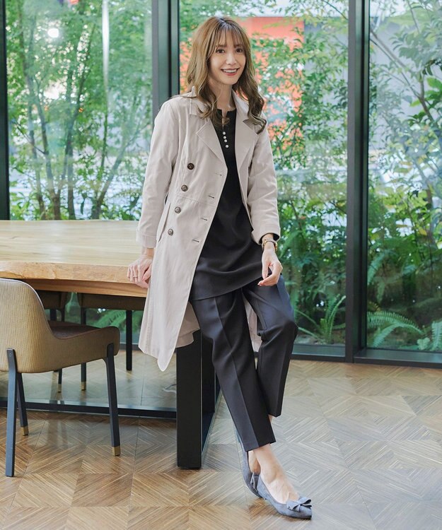 Tiaclasse L 【洗える】リボンベルト付きトレンチコート グレー