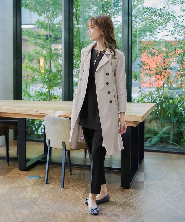 Tiaclasse L 【洗える】リボンベルト付きトレンチコート グレー