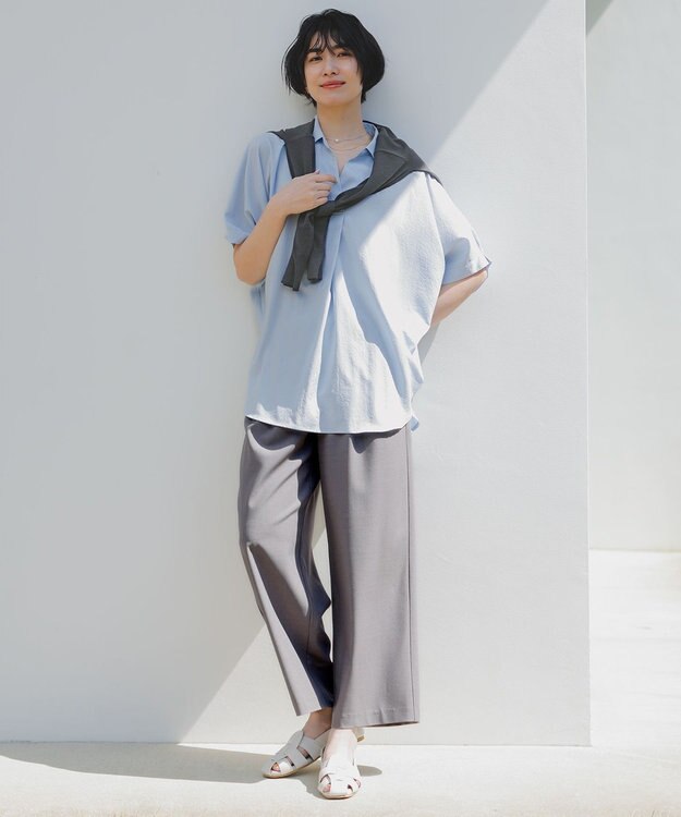 ANY 【ウエストゴム】イージーケアライトストレッチワイドパンツ チャコール