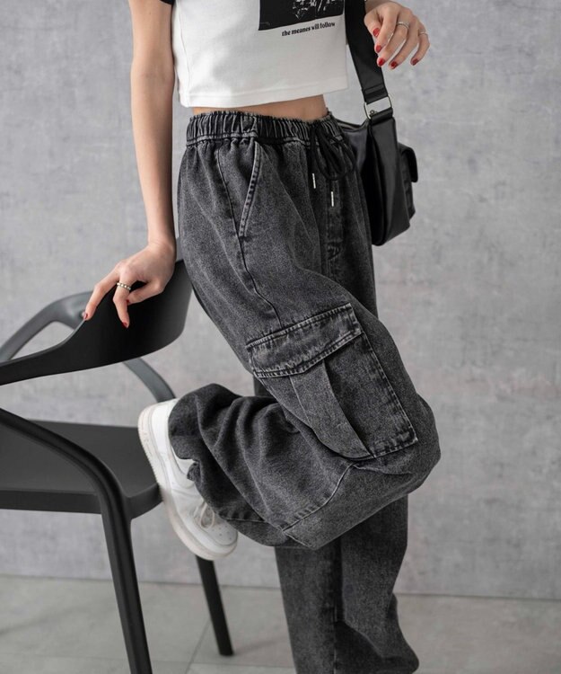 WEGO デニムパラシュートカーゴパンツ ブラックその他