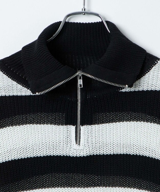 WEGO ボーダーハーフジップニットプルオーバー ブラックボーダー