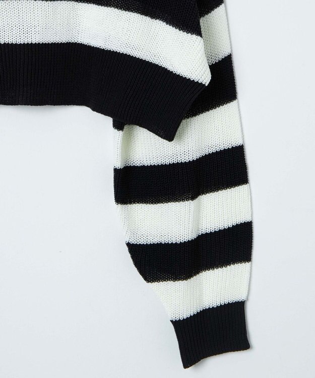 WEGO ボーダーハーフジップニットプルオーバー ブラックボーダー