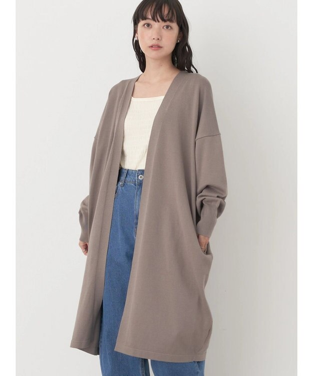 earth music&ecology ニュアンスロングカーディガン Gray Beige