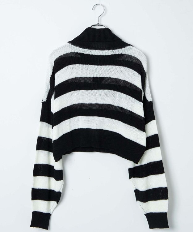 WEGO ボーダーハーフジップニットプルオーバー ブラックボーダー