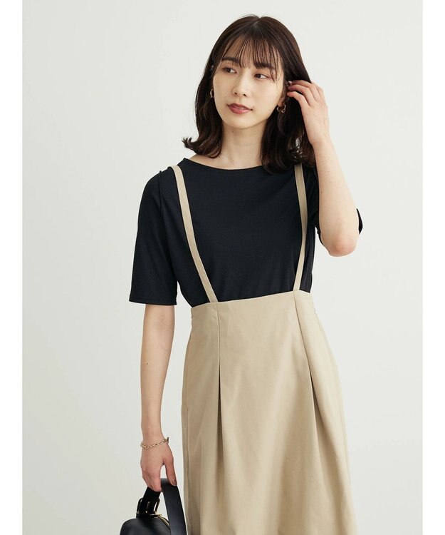 Green Parks ５分袖カットリブプルオーバー Black