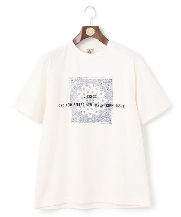 J.PRESS MEN ペイズリーバンダナプリントTシャツ ホワイト系