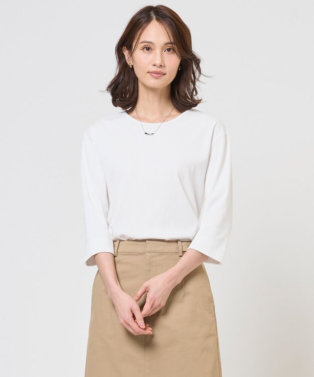 J.PRESS LADIES L 針抜きフライス クルーネック カットソー ホワイト系