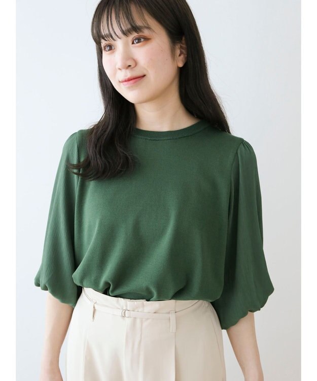 Green Parks 袖楊柳ドッキングニットプルオーバー Green