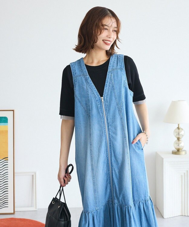 Green Parks ・ＳＵＧＡＲ　ＳＰＯＯＮ　Ｗ－ＺＩＰデニムロングワンヒ Indigo