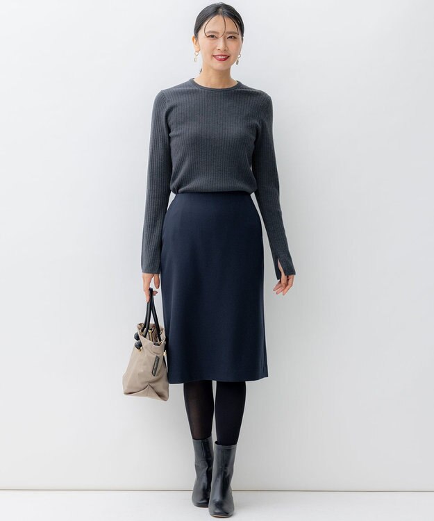 23区 S 【洗える】ウールライクカルゼ タイト スカート ネイビー系