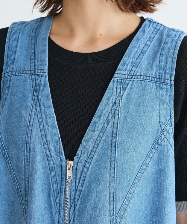 Green Parks ・ＳＵＧＡＲ　ＳＰＯＯＮ　Ｗ－ＺＩＰデニムロングワンヒ Indigo