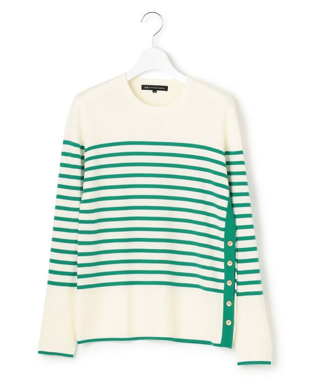 23区 ウールブレンド ボーダー ニット オフ地×エメラルドボーダー