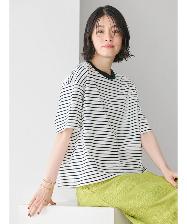 AMERICAN HOLIC ボーダーショートカットプルオーバー Off White