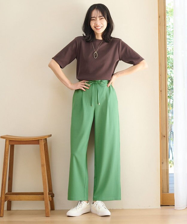 ANY L 【ウエストゴム】イージケア美脚パンツ ワイド グリーン