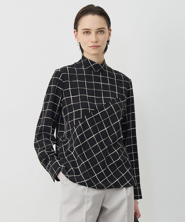 ICB L 【30th ANNIVERSARY】 ウィンドウペンプリント プルオーバーブラウス ブラック×アイボリー