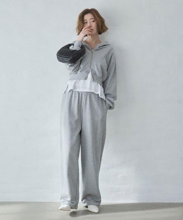 WEGO ショートZIPパーカー 杢グレー