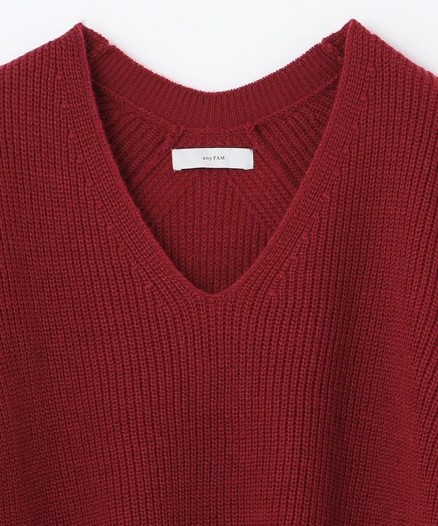 ANY ウールブレンドバルキーニット Vネック ボルドー