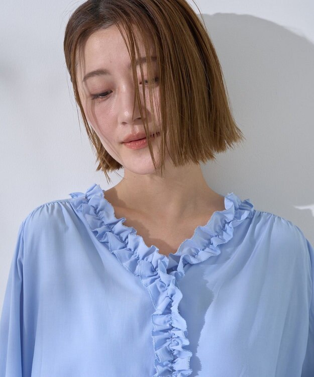 YECCA VECCA フリルVネックブラウス Blue