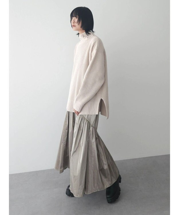 Green Parks ｍｏｋｏモール畦ニット前後差プルオーバー Off White