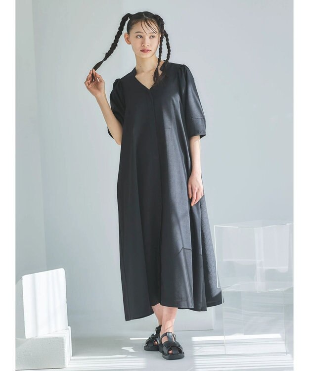 Green Parks ■ＥＳＣＡＲ　ランタンスリーブシャツワンピース Black