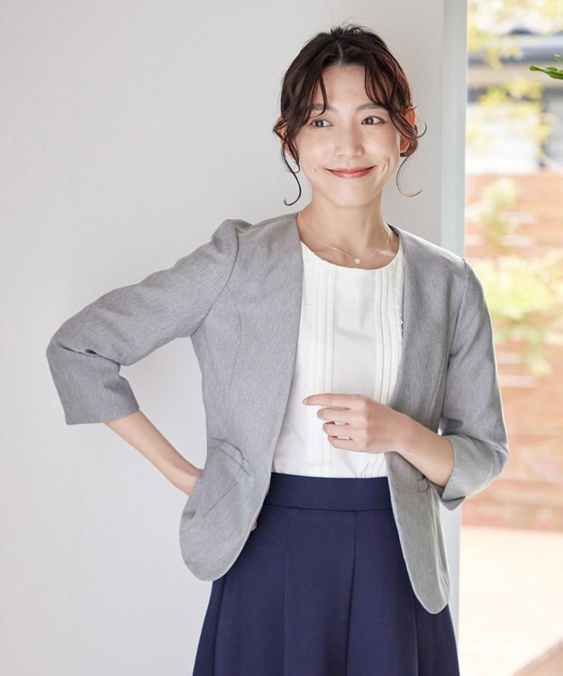 Tiaclasse 【吸水速乾・接触冷感・UVケア・防シワ・洗える】カチオンカラーレスジャケット チャコールグレー