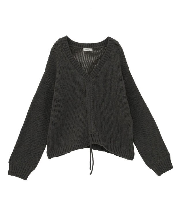 earth music&ecology フロントシャーリングニットプルオーバー チャコールグレー